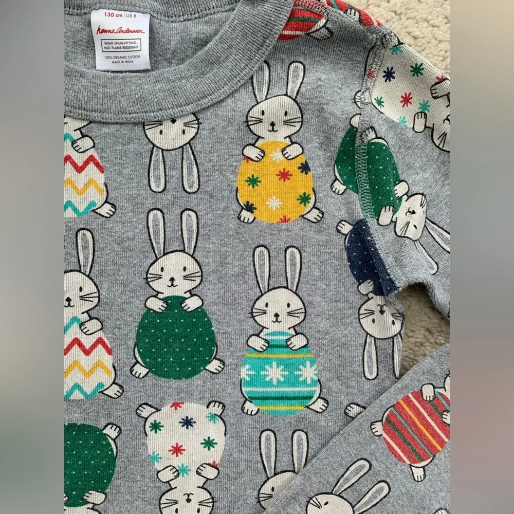 Hanna Andersson Size 130, 8, Long John Pajamas in Spring Celebration Easter Eggs